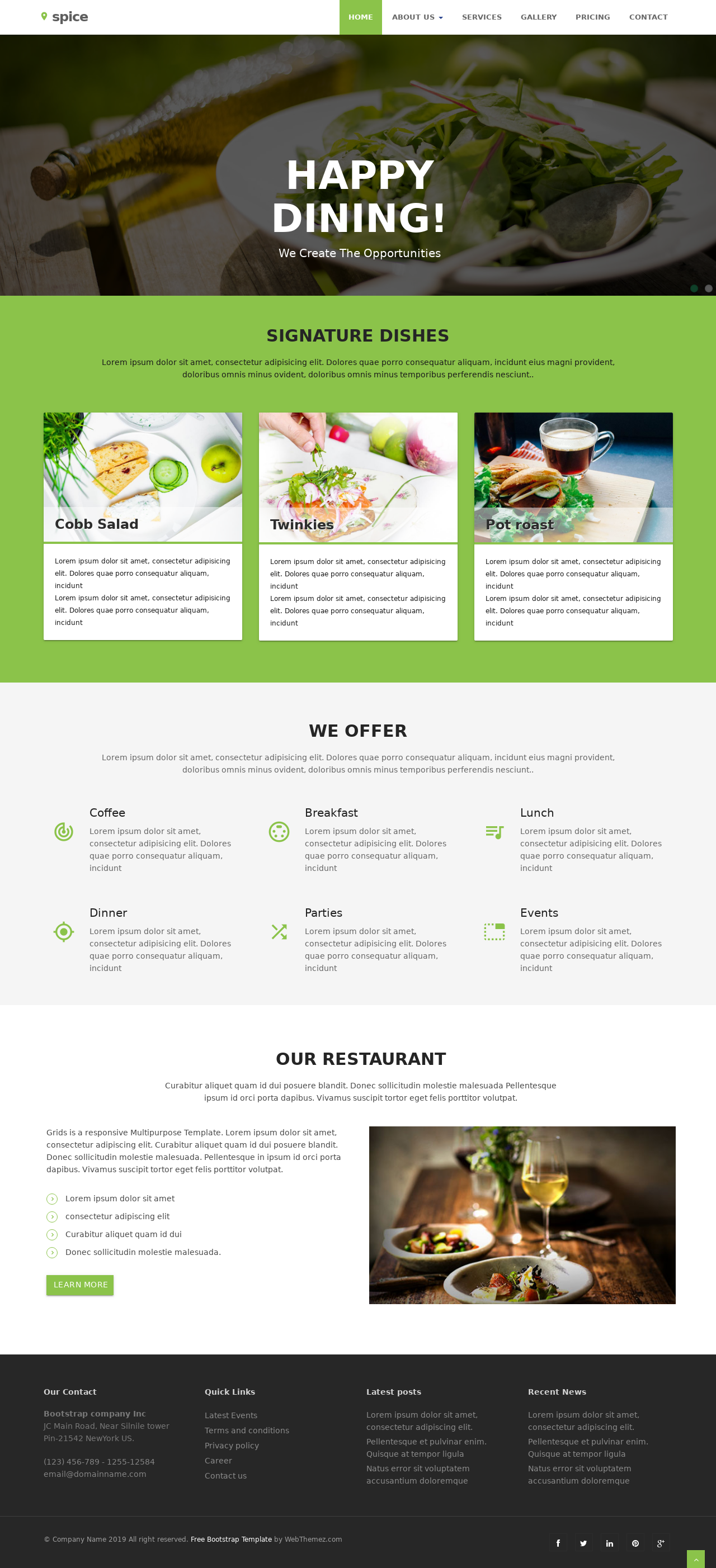 美食网站页面设计模板，小清新餐厅网站页面设计