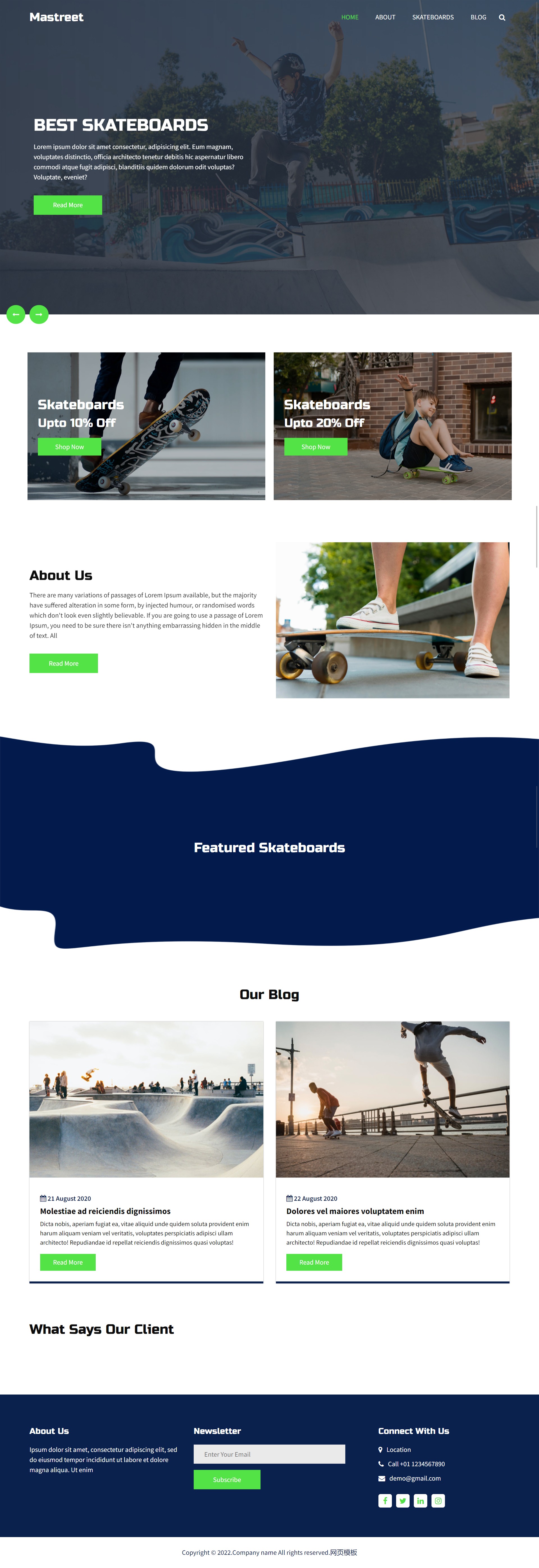 滑板网页网站设计，实用的体育用品网站设计