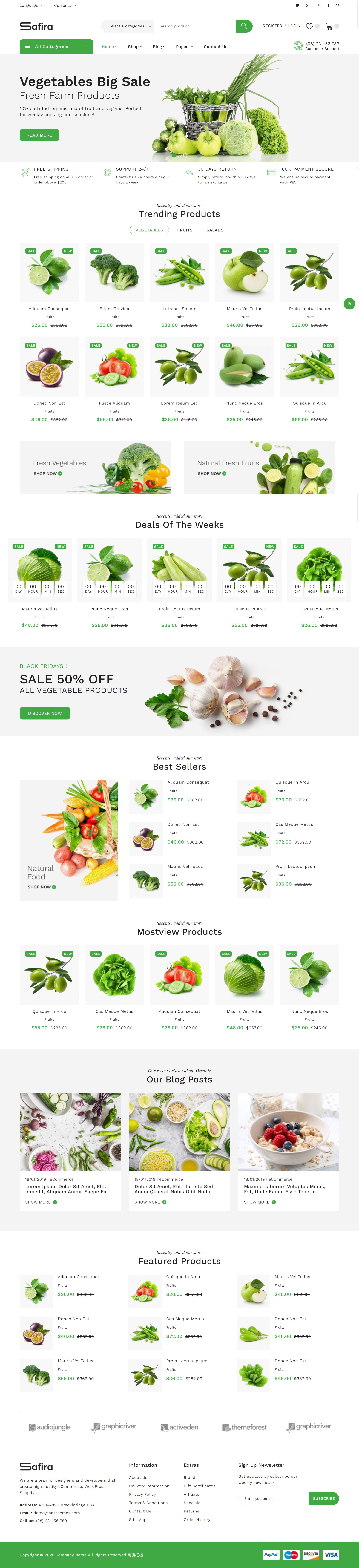 绿色食品网站模板，蔬菜商城网页设计模板