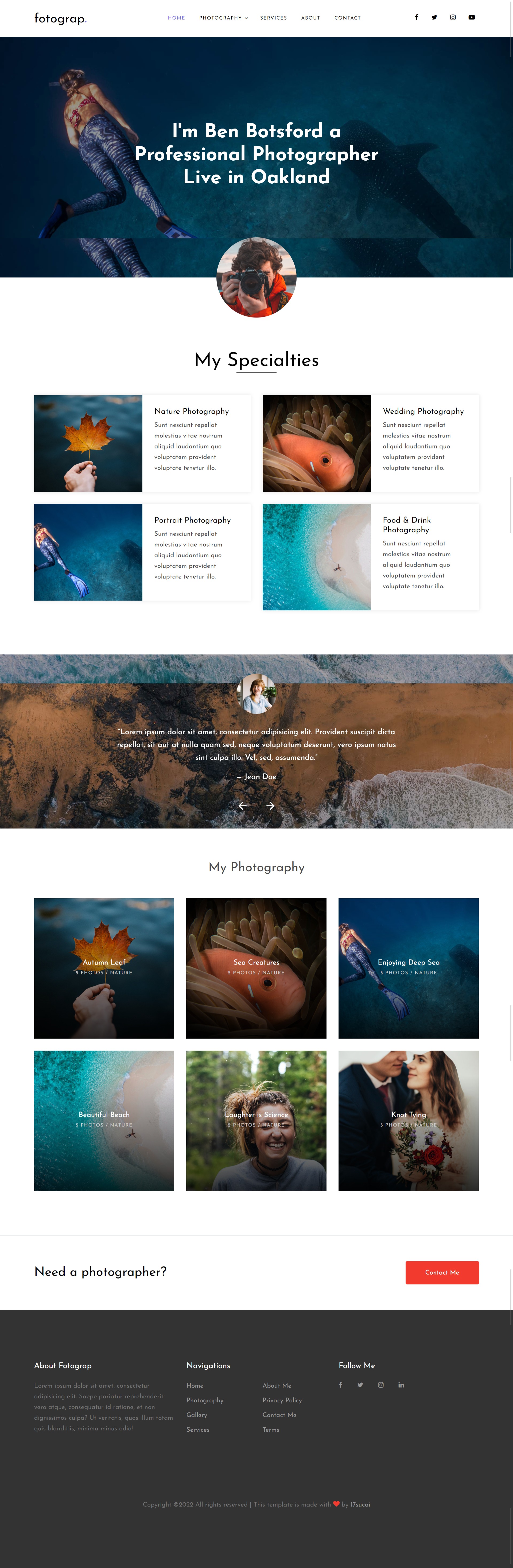 水下摄影网页设计模板，优质的摄影工作室网站模板