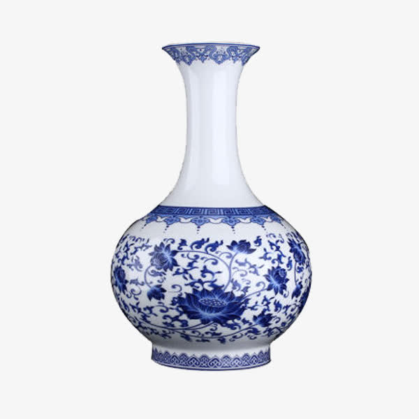 青花瓷瓶PNG透明图，中国风装饰元素，高清设计素材免费下载