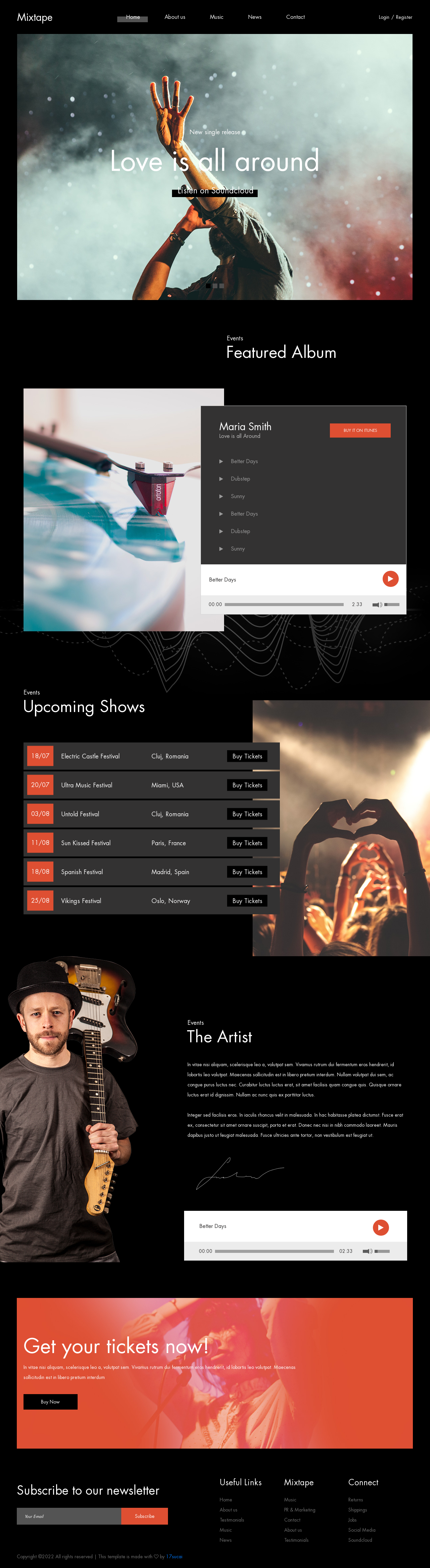 乐队网站模板，黑色的音乐网站源码html