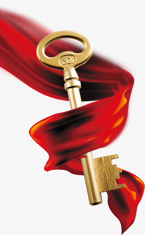 红色彩带金色锁钥装饰