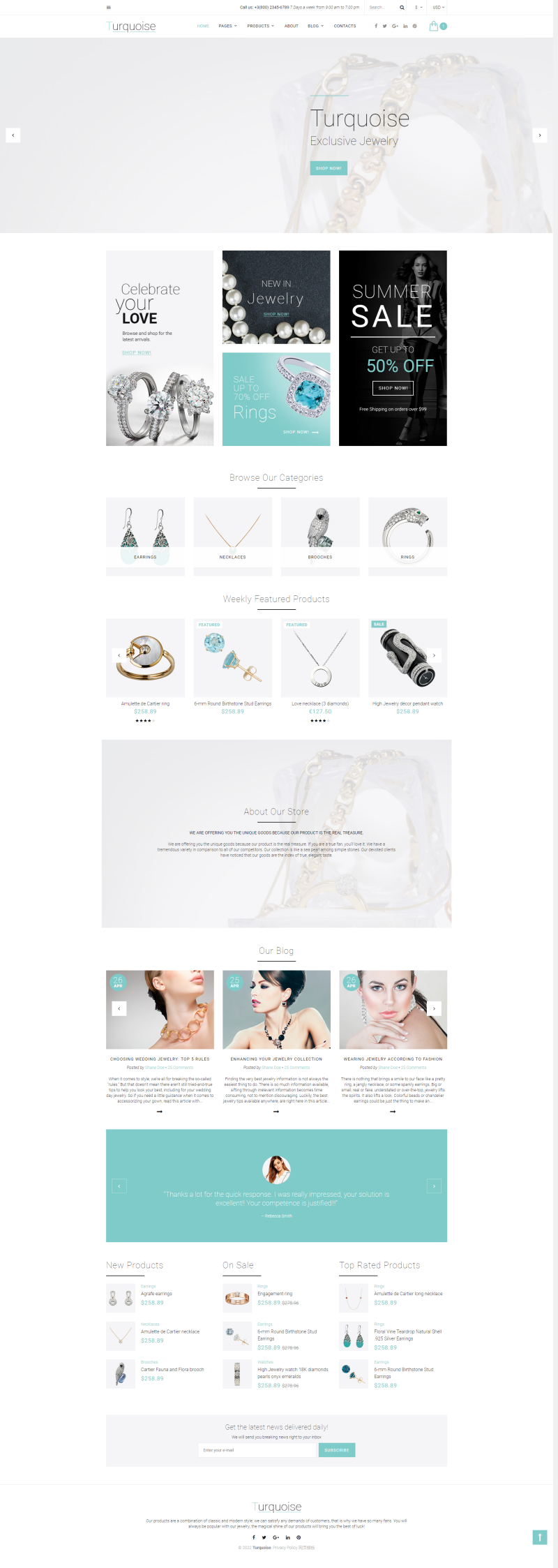 珠宝商城网页设计，简约的钻石珠宝网站模板设计