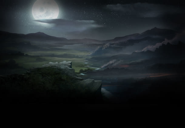 夜晚高原场景天空环境渲染月亮