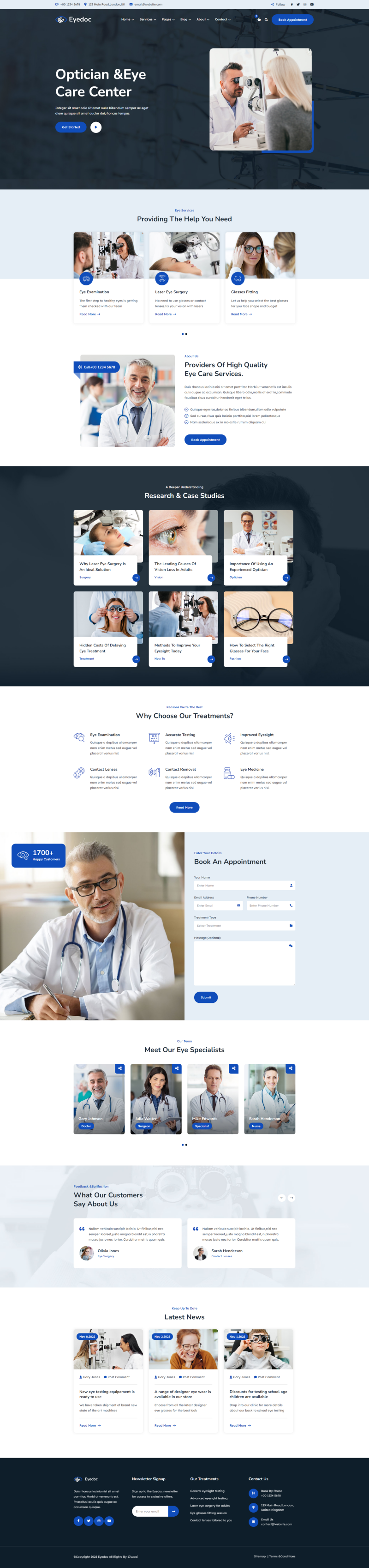 眼科医院网站设计，蓝色清爽眼睛护理网站模板