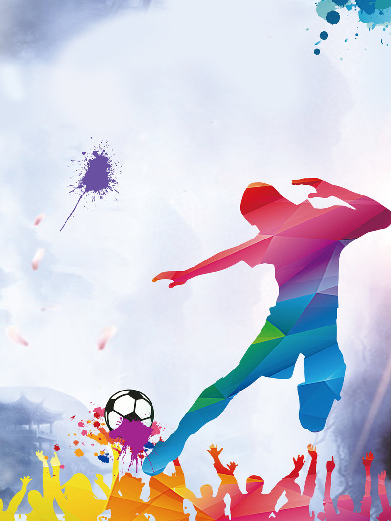 踢足球彩色剪影足球比赛海报背景素材