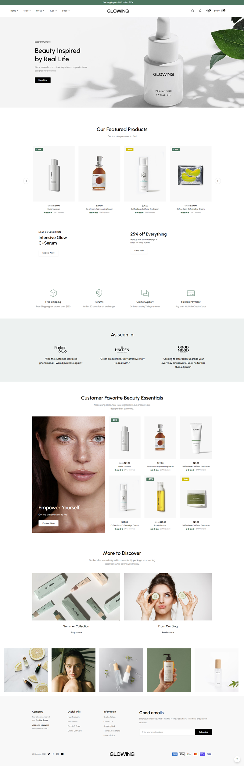 化妆品网站源码，小清新化妆品电商html模板
