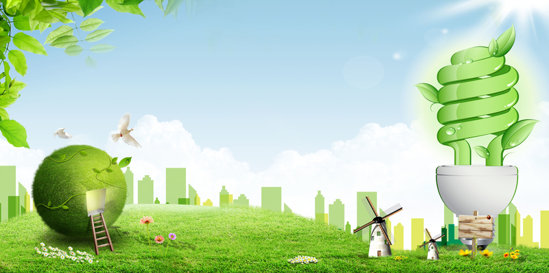 创意草地灯泡太阳能环保节能海报背景素材