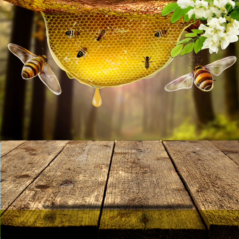 木板展台蜂蜜促销背景图