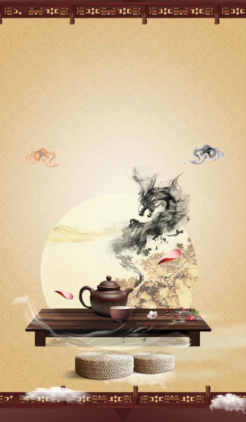 中国风茶台淡雅茶文化宣传背景素材