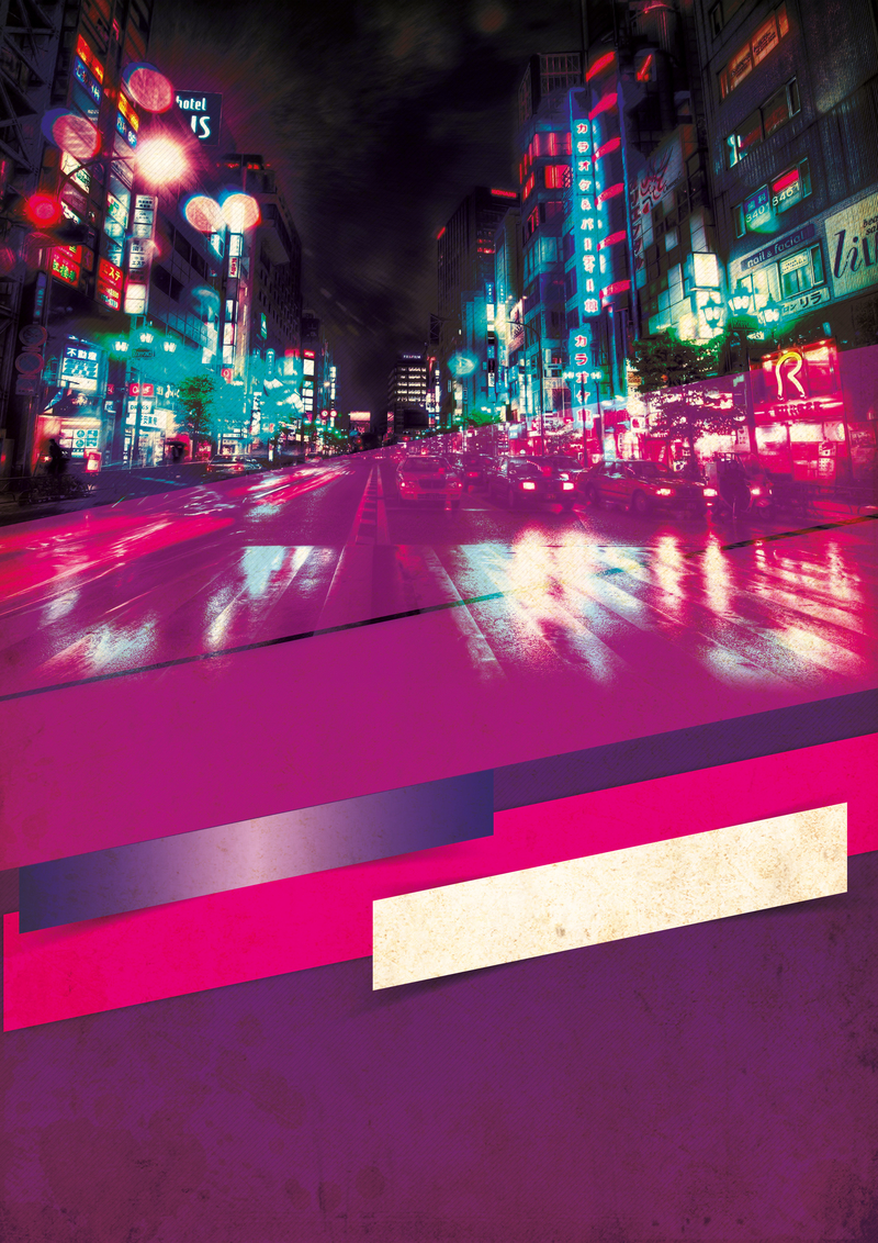 紫色不夜城都市迷幻街道广告背景