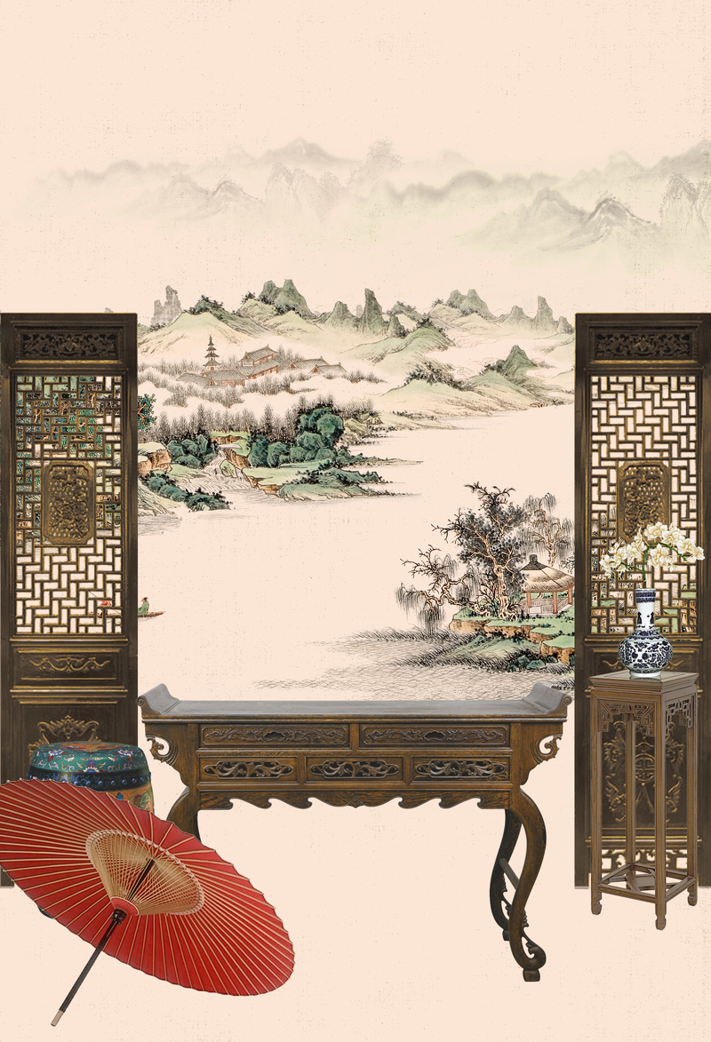 中国分淡粉色木桌海报背景