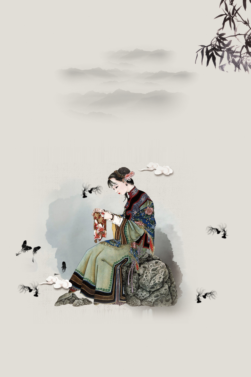 中国风复古手工刺绣宣传海报背景素材
