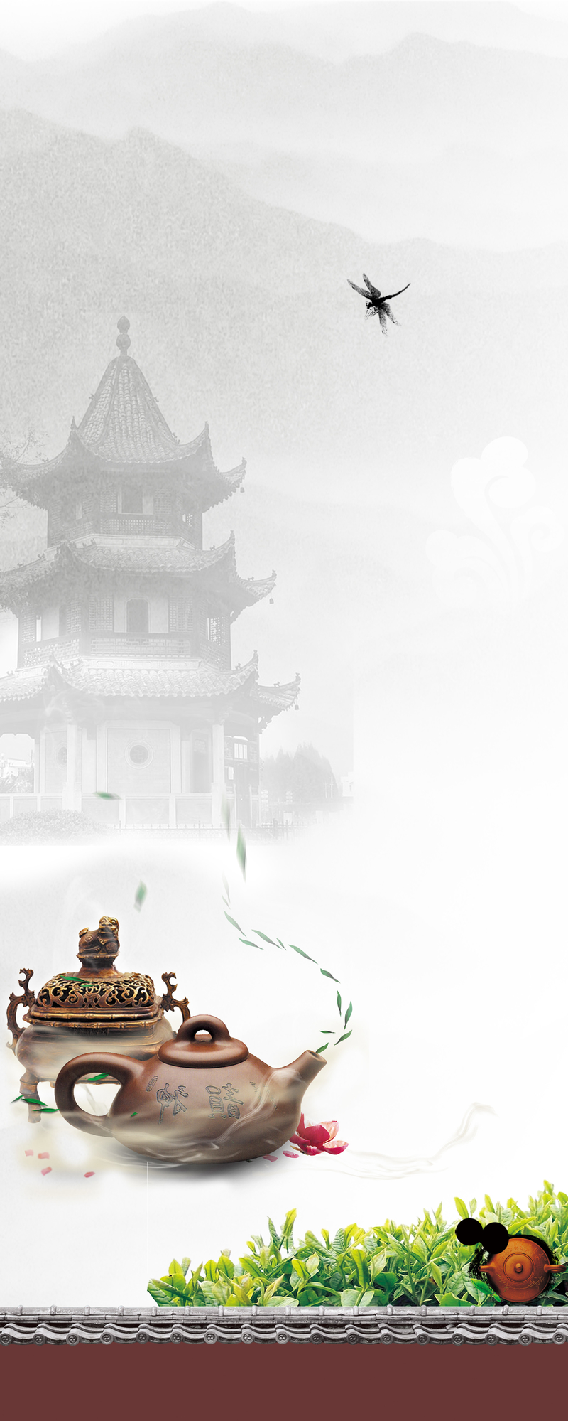 中国风茶文化x展架背景素材