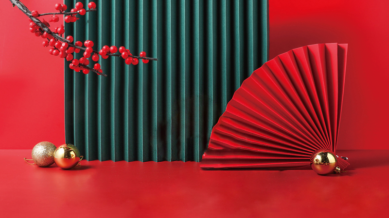 中国红背景图电商背景图红色折扇元素