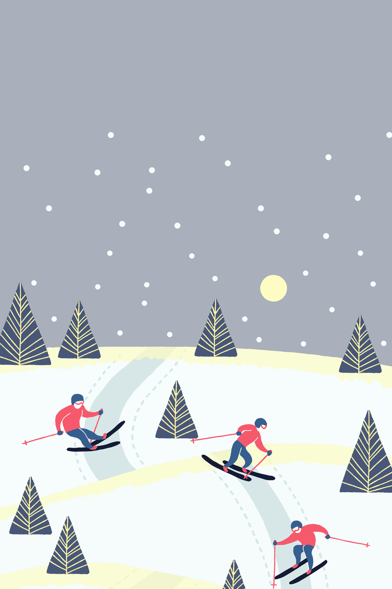浅色简约手绘滑雪季海报