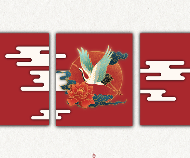 背景红色春节鹤