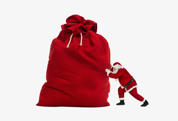 圣诞老人礼物袋PNG透明图，高清节日素材，免费下载