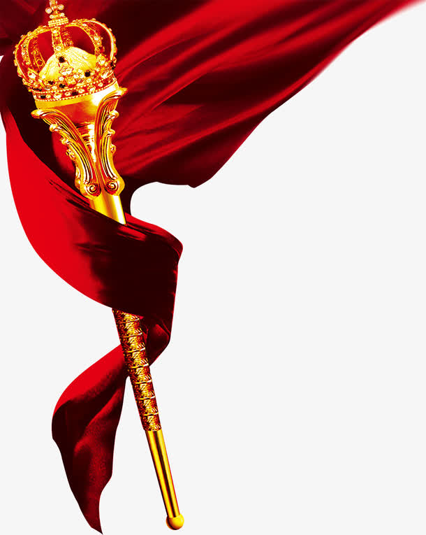金色权杖和红色丝绸