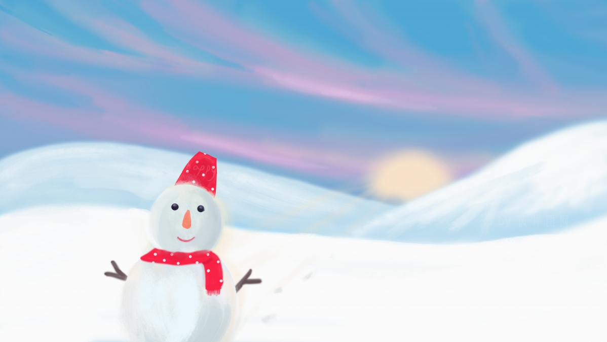彼岸原创 8k 冬天 雪人 雪地 手绘 风景 圣诞节 高清壁纸 7680x4320