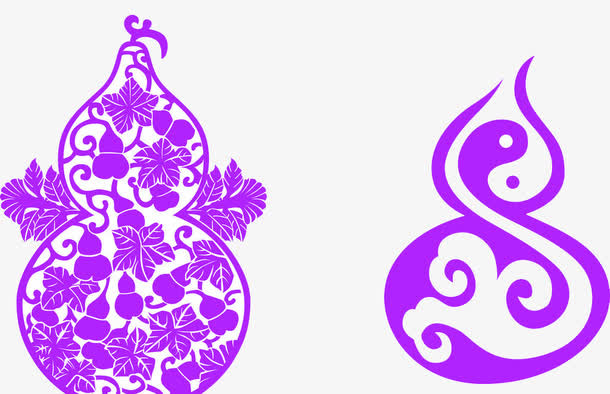 紫色剪纸艺术镂空花纹葫芦