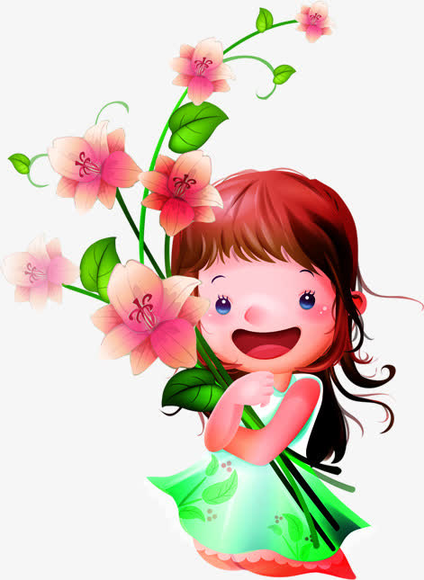 六一儿童节61小女孩抱着花朵开心