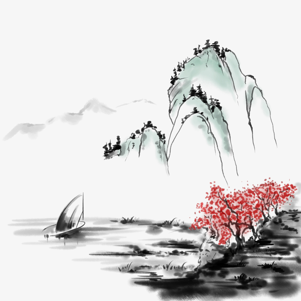 中国风手绘水墨风景山水徽派建筑 13