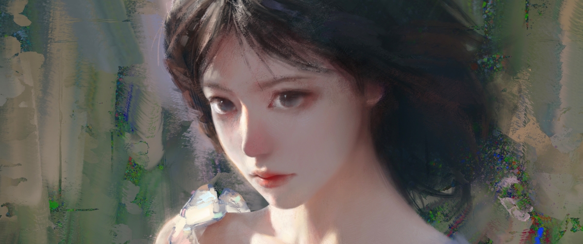 高清4K动漫壁纸，短发美女肖像绘画，带鱼屏适配，3440x1440精美下载