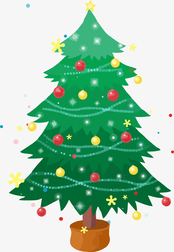 圣诞节手绘彩色的圣诞树礼物png