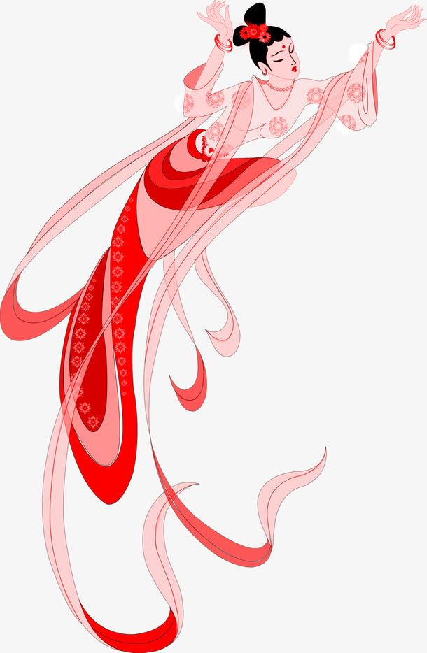 中秋节国庆手绘红裙美妇PNG透明图，节日元素设计素材下载