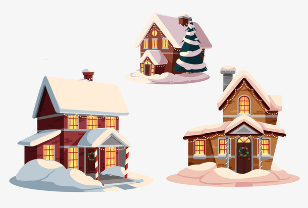 圣诞卡通小房子PNG透明图，高清节日元素，免费下载设计素材