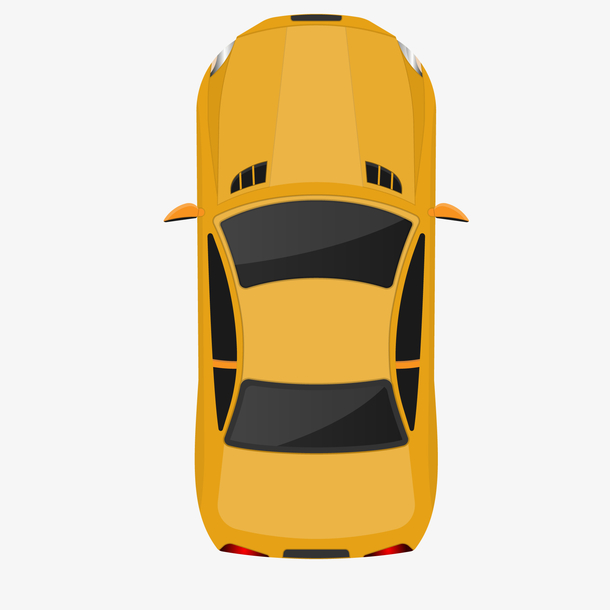 卡通俯视图黄色轿车设计