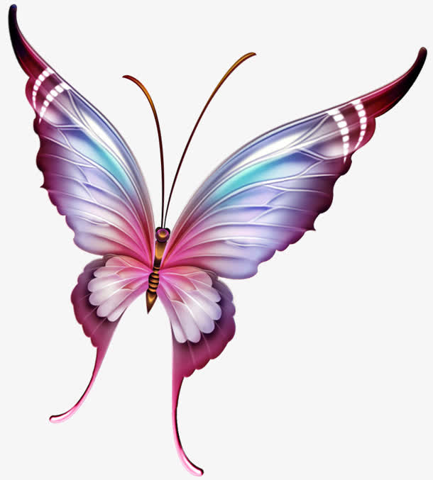 紫色炫光蝴蝶PNG透明图，动物装饰元素，高清下载素材