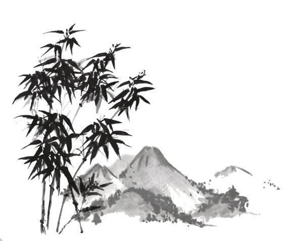 创意水墨山水画PNG素材，高清透明手绘卡通元素，设计必备下载