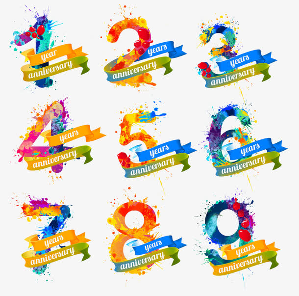 周年庆艺术字彩色泼墨创意数字