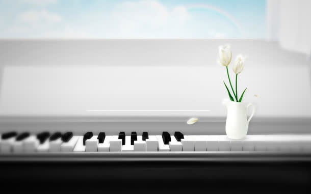 忧郁的钢琴与鲜花
