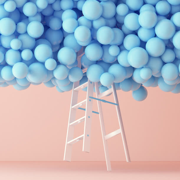 蓝色气球梯子海报背景