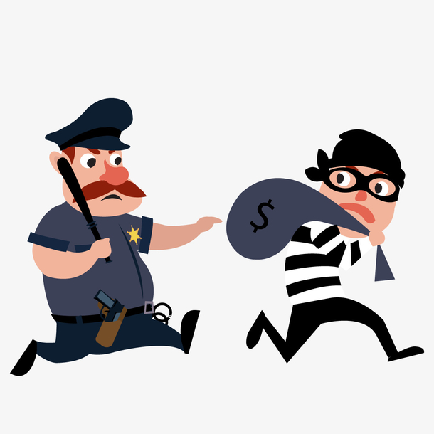 卡通手绘警察抓小偷
