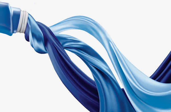 蓝色丝绸PNG透明图片，高清彩带漂浮元素，设计素材免费下载