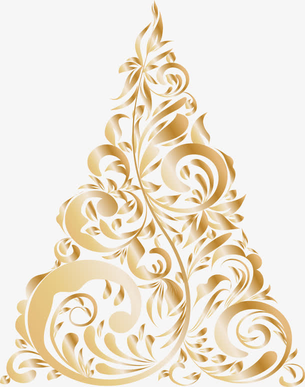矢量手绘金色花纹装饰圣诞树