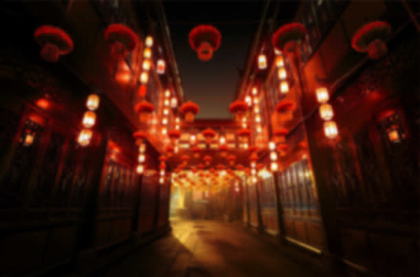 红色夜晚阁楼中国风灯笼海报背景