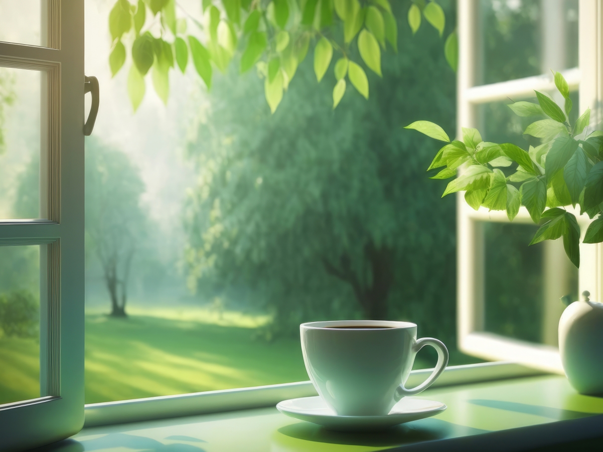 窗 树 咖啡 绿色风景 平板壁纸
