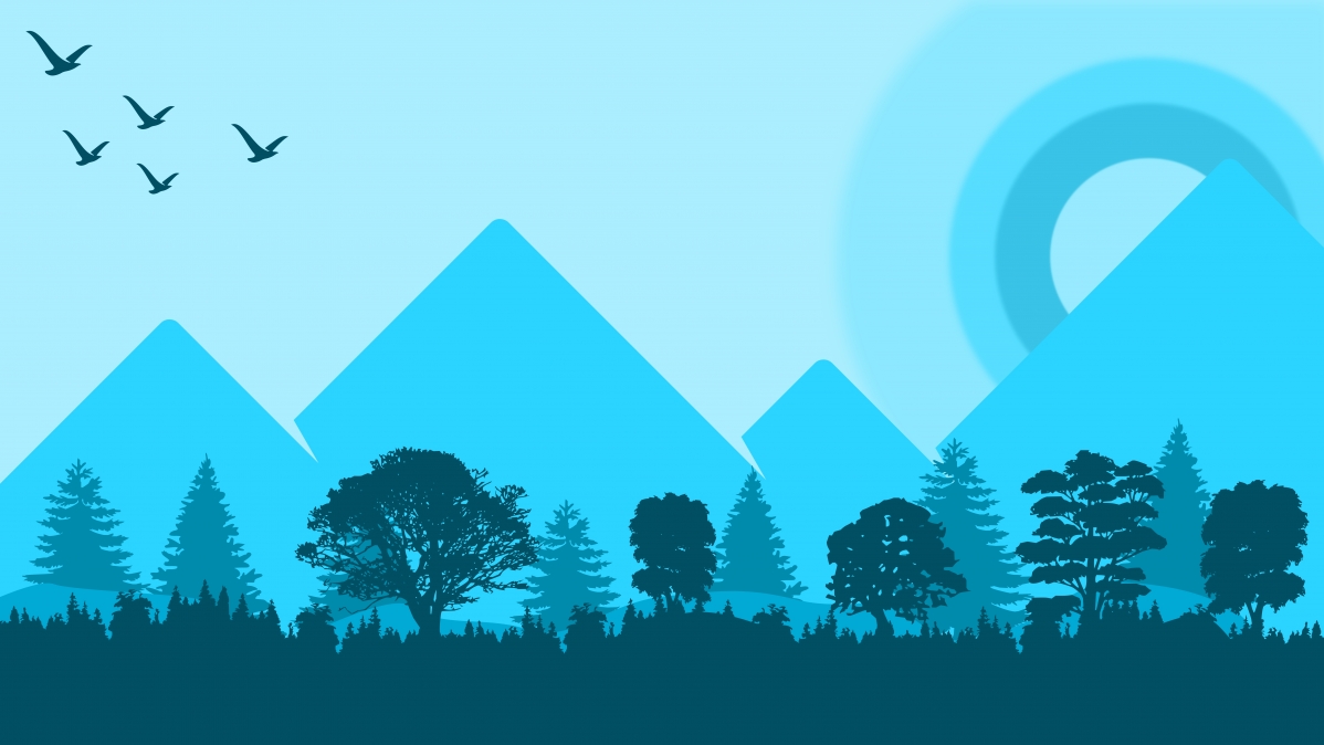 简约 极简主义，简单背景，树木，山脉，自然，鸟类8k风景壁纸