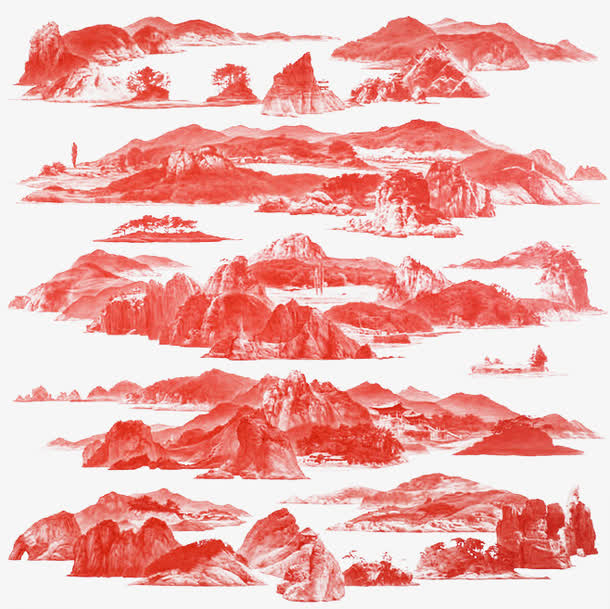 红色国画山河