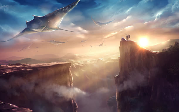 游戏页面环境渲染蝙蝠日出天空