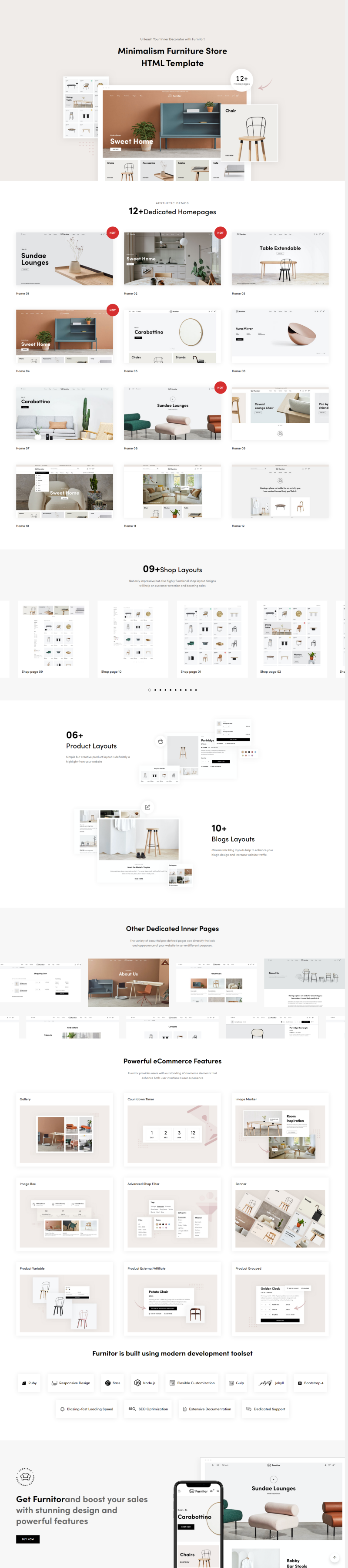 家居网html网页设计，纯色极简网站设计模板