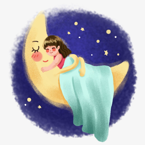 月亮上睡觉的小女孩子