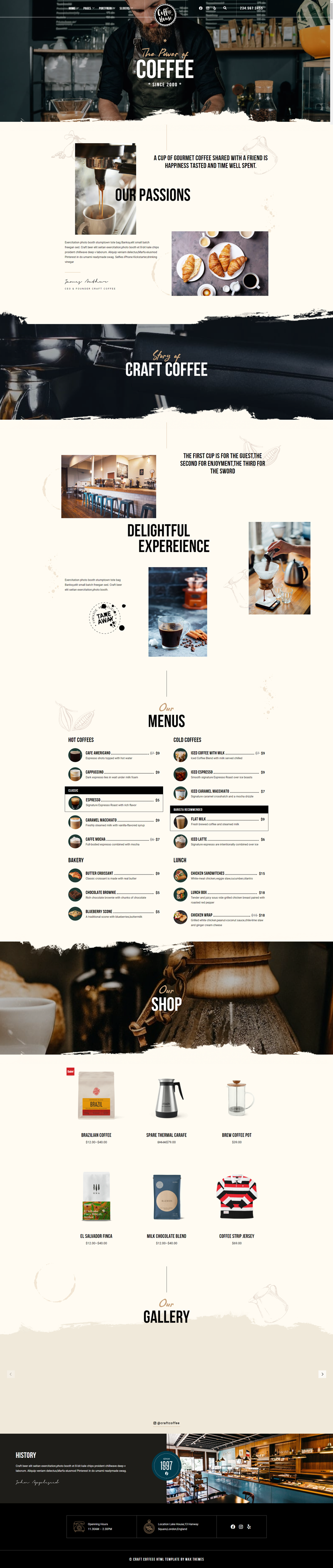 咖啡店网页设计html，响应式网页源码下载