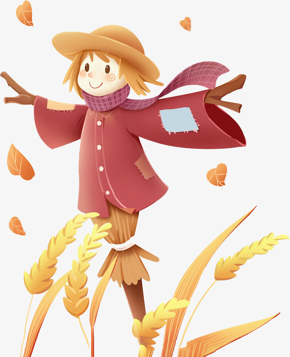 秋天节气小麦和稻草人素材